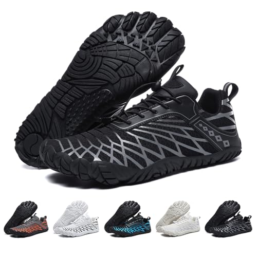 Bravover Barfußschuhe Weit Herren Damen Barfussschuhe Traillaufschuhe Five Finger Zehenschuhe Minimalistische Zero-Drop Sohlen Wanderschuhe Leicht Laufschuhe Komfort Fitnessschuhe Unisex Schwarz EU45 von Bravover