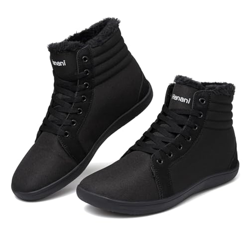 Bravover Barfußschuhe Winter Herren Damen Winterschuhe Warm Gefüttert Winterstiefel Schneestiefel Rutschfeste Bequem Schwarz 42EU von Bravover