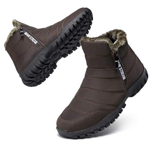 Winterstiefel Herren Schneestiefel Winterschuhe Warm Gefüttert Wanderschuhe Stiefeletten Rutschfest Reißverschluss Trekkingschuhe Stiefel Men Outdoor Wanderstiefel Leichte Boots Braun EU44 von Bravover