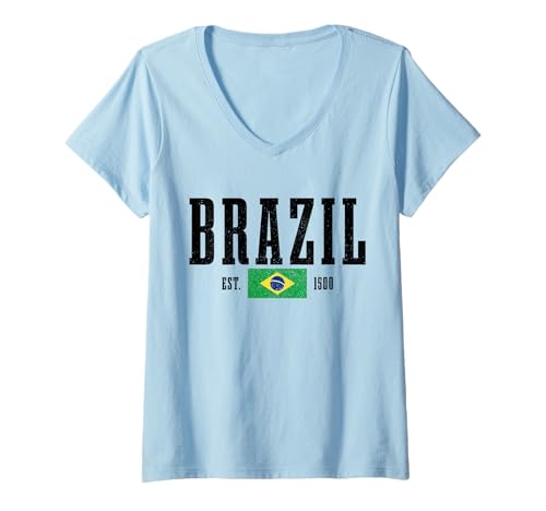 Damen Brasilien Est. 1500 Brasilien Brasilien Flagge Pride T-Shirt mit V-Ausschnitt Damen Brasilien Est. 1500 Brasilien Brasilien Flagge Pride T-Shirt mit V-Ausschnitt von Brazil Apparel Co.