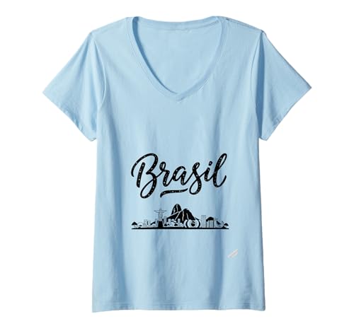 Damen Brasilien Skyline Reise Urlaub Outfits T-Shirt mit V-Ausschnitt von Brazil Casual Clothes T-Shirts