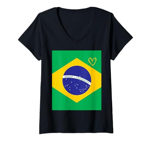 Damen Brasilien-Flagge, brasilianisches Herz, stolz T-Shirt mit V-Ausschnitt von Brazil Flag Brazilian Heart Proud Heritage Gifts