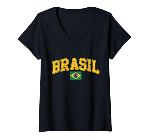 Damen Brasilien Flagge Brasilien Proud Roots T-Shirt mit V-Ausschnitt von Brazil Flag Pride Brazilian Roots