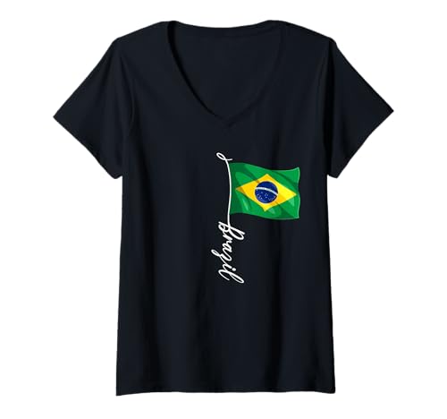 Damen Brazil Flaggen T-Shirt mit V-Ausschnitt Damen Brazil Flaggen T-Shirt mit V-Ausschnitt von Brazil Geschenk