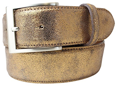 Hochwertiger Gürtel Metall-Optik Echt Leder 4 cm | Leder-Gürtel Metallic-Look 40mm | Metall-Ledergürtel | Bronze 80cm von Brazil Lederwaren