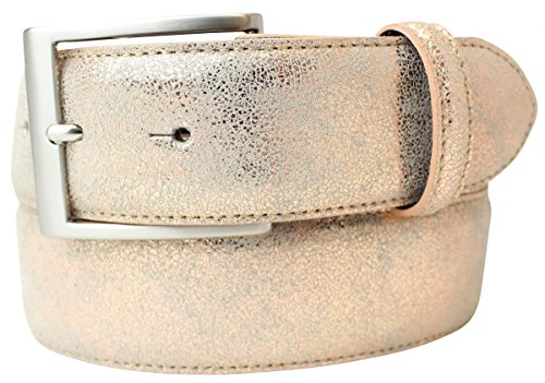 Hochwertiger Gürtel Metall-Optik Echt Leder 4 cm | Leder-Gürtel Metallic-Look 40mm | Metall-Ledergürtel | Roségold 100cm von Brazil Lederwaren