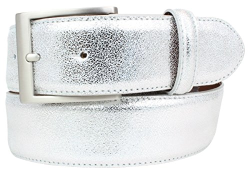 Hochwertiger Gürtel Metall-Optik Echt Leder 4 cm | Leder-Gürtel Metallic-Look 40mm | Metall-Ledergürtel | Silber 100cm von Brazil Lederwaren