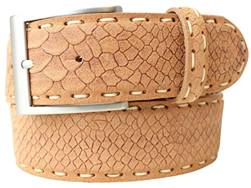 Gürtel mit Pythonprägung 4 cm | Leder-Gürtel für Damen Herren 40mm Schlangen-Optik | Schlangen-Muster 4cm | Tabac 95cm von Brazil Lederwaren