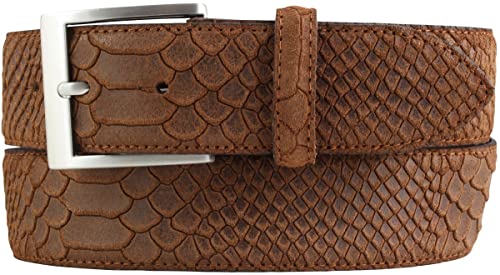 Gürtel mit Pythonprägung 4 cm | Leder-Gürtel für Damen Herren 40mm Schlangen-Optik |Schlangen-Muster Python-Muster | Tabac 100cm von Brazil Lederwaren