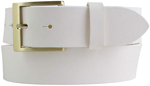 Gürtel mit goldener Gürtelschnalle aus Vollrindleder | Jeans-Gürtel 40mm | Vollleder-Gürtel | Weiß 100cm von Brazil Lederwaren