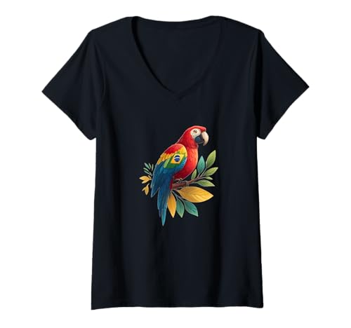 Damen Schönes Papageienvogel-Kostüm für brasilianische Tierliebhaber T-Shirt mit V-Ausschnitt Damen Schönes Papageienvogel-Kostüm für brasilianische Tierliebhaber T-Shirt mit V-Ausschnitt von Brazil Parrot Outfit