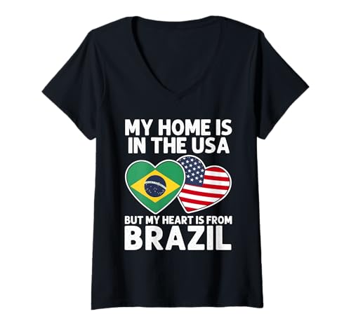 Damen My Home USA My Heart Brasilien Brasilien American Pride Flagge T-Shirt mit V-Ausschnitt von Brazil Pride Flag Apparel