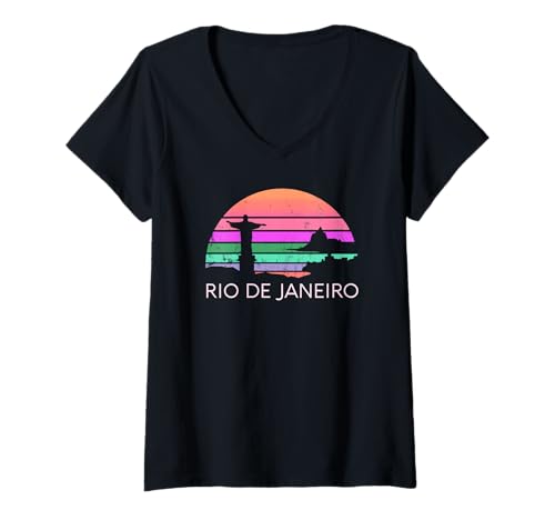 Damen Rio De Janeiro, Brasilien, Strand, Surfen, Meer, Brasilianische Inselbucht T-Shirt mit V-Ausschnitt Damen Rio De Janeiro, Brasilien, Strand, Surfen, Meer, Brasilianische Inselbucht T-Shirt mit V-Ausschnitt von Brazil Retro Apparel