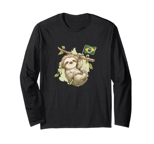 Cooles brasilianisches Faultier Kostüm für Jungen und Mädchen Langarmshirt von Brazil Sloth Outfit