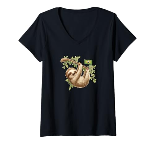 Damen Lustiges Faultier im brasilianischen Dschungel-Kostüm T-Shirt mit V-Ausschnitt Damen Lustiges Faultier im brasilianischen Dschungel-Kostüm T-Shirt mit V-Ausschnitt von Brazil Sloth Outfit