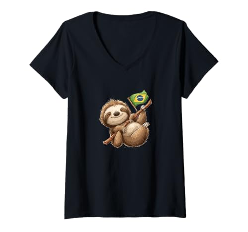 Damen Tolles Faultier-Kostüm für brasilianische Tierliebhaber T-Shirt mit V-Ausschnitt Damen Tolles Faultier-Kostüm für brasilianische Tierliebhaber T-Shirt mit V-Ausschnitt von Brazil Sloth Outfit