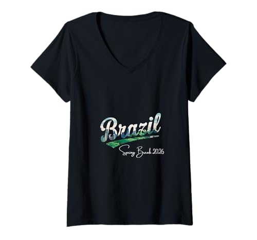 Damen Brasilien Spring Break 2025 Urlaubsreisen T-Shirt mit V-Ausschnitt Damen Brasilien Spring Break 2025 Urlaubsreisen T-Shirt mit V-Ausschnitt von Brazil Spring Break Clothes T-Shirts