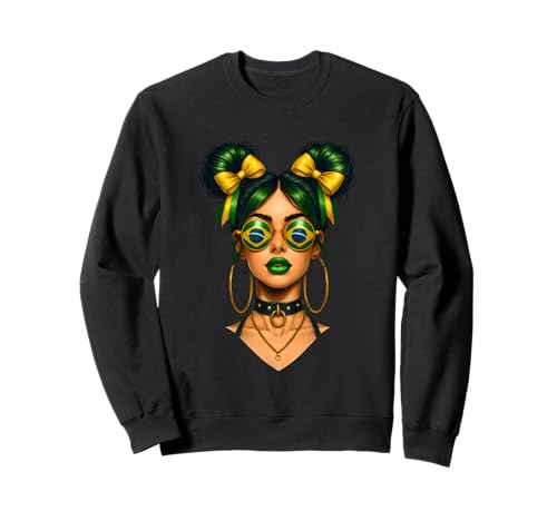 Brasilianische Afro-Schwarze Frau Brasilien-Flagge Mädchen unordentlicher Dutt Latina Sweatshirt Brasilianische Afro-Schwarze Frau Brasilien-Flagge Mädchen unordentlicher Dutt Latina Sweatshirt von Brazilian Girl Flag Brazil Travel Vacation Apparel