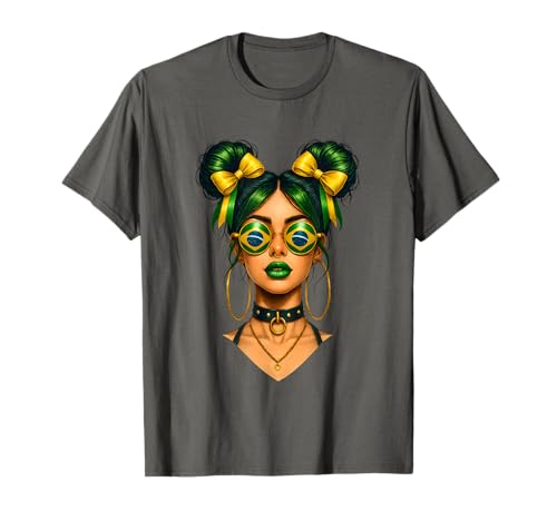 Brasilianische Afro-Schwarze Frau Brasilien-Flagge Mädchen unordentlicher Dutt Latina T-Shirt Brasilianische Afro-Schwarze Frau Brasilien-Flagge Mädchen unordentlicher Dutt Latina T-Shirt von Brazilian Girl Flag Brazil Travel Vacation Apparel