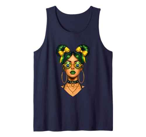 Brasilianische Afro-Schwarze Frau Brasilien-Flagge Mädchen unordentlicher Dutt Latina Tank Top Brasilianische Afro-Schwarze Frau Brasilien-Flagge Mädchen unordentlicher Dutt Latina Tank Top von Brazilian Girl Flag Brazil Travel Vacation Apparel