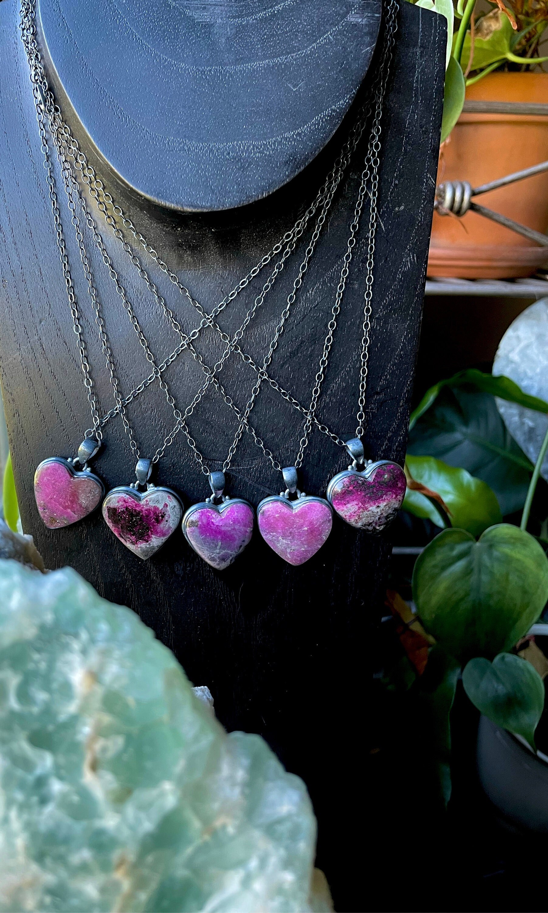 Cobalto Calcit Halskette, Herz Boho Valentinstag Schmuck, Rosa Stein Halskette von BrazilianMagick