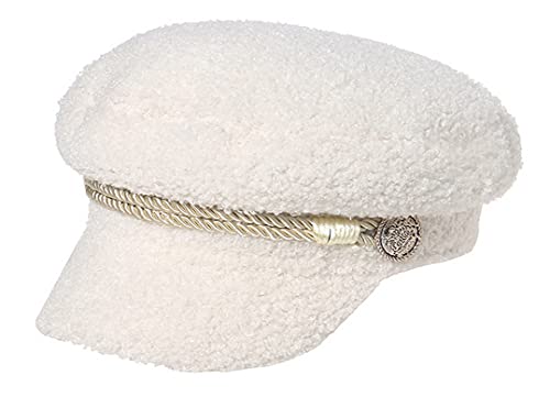 Frauen Plüsch Yacht Captain Sailor Hut Newsboy Baker Boy Cap Warm Schirmmütze, Cremeweiß von Brcus