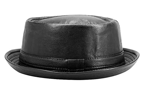 Brcus Herren Pork Pie Pillbox Trilby PU Leder Derby Fedora Hut, Schwarz von Brcus