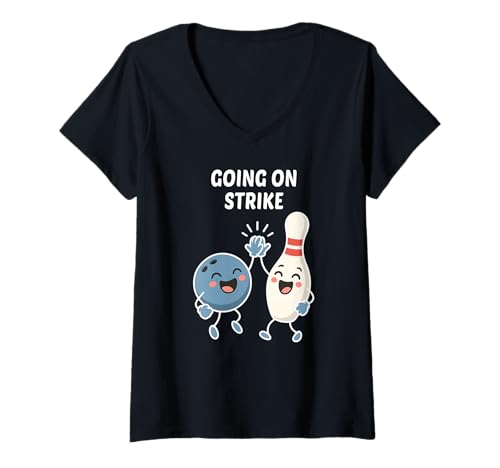 Damen Lustiges Bowling, Going on Strike Love to Bowl T-Shirt mit V-Ausschnitt von Bre's Funny Bowling Themed Items