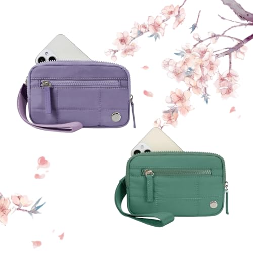 2PCS Convely Essential Wristlet Wristlet Wallets for Women Nylon Quilted Wallet, Small Wristlet Pouch with 3 Zipper (2PCS-A) von BreWel