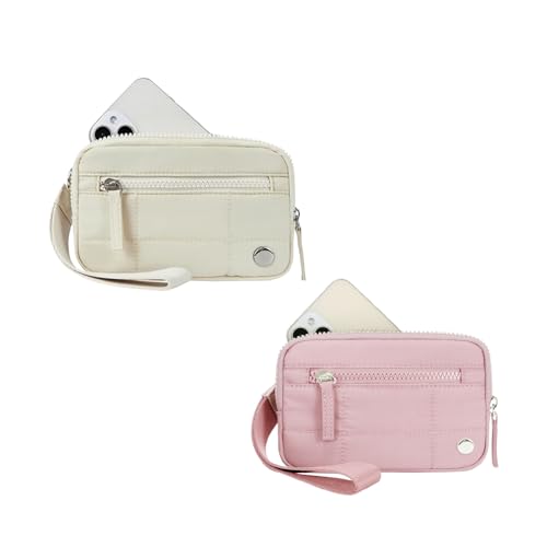2PCS Convely Essential Wristlet Wristlet Wallets for Women Nylon Quilted Wallet, Small Wristlet Pouch with 3 Zipper (2PCS-E) von BreWel