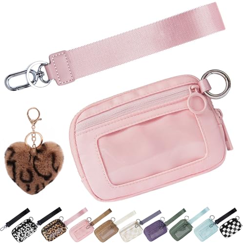 BreWel The Iris 'Wallet 2nd Gen,The Iris Pouch Wristlet, Zip Card Case mit ID-Fenster,Women 's Waterproof Nylon Keychain Wallet, The Iris' Card Wallets Keychain (Rosa,Einheitsgröße) von BreWel