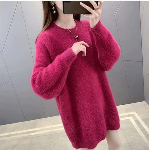 Damen Herbst Winter Trendy Fuzzy Pullover Angora Kaschmir Mischung Lose Warme Pullover asual Dicke Pullover Solid Color Knit Pullover Pullover (1PCS-A,42-70kg) von BreWel