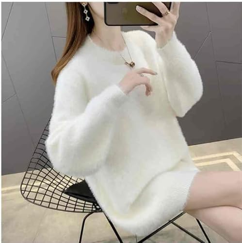 Damen Herbst Winter Trendy Fuzzy Pullover Angora Kaschmir Mischung Lose Warme Pullover asual Dicke Pullover Solid Color Knit Pullover Pullover (1PCS-E,42-70kg) von BreWel