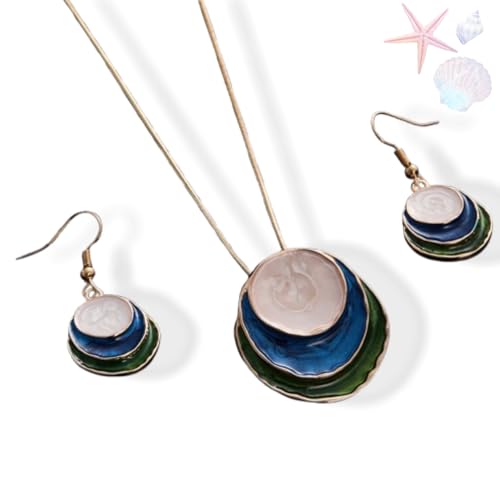 Vintage Enamel Jewelry Set Bohemian Enamel Three-layer Hoop Hollow Pendant Earring Set Jewelrys Sets Suitable for Casual Attire or Vacation (Blue) von BreWel
