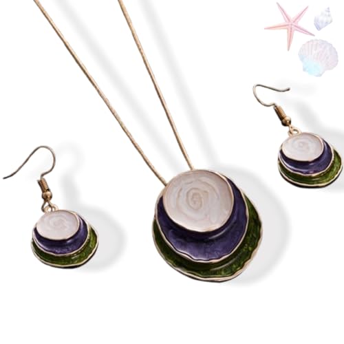 Vintage Enamel Jewelry Set Bohemian Enamel Three-layer Hoop Hollow Pendant Earring Set Jewelrys Sets Suitable for Casual Attire or Vacation (Purple) von BreWel