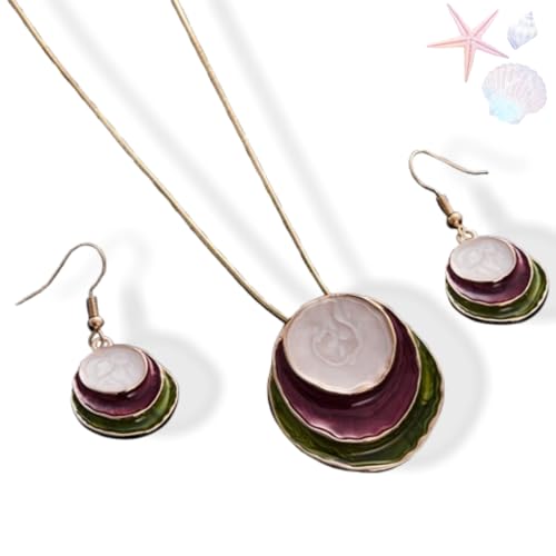 Vintage Enamel Jewelry Set Bohemian Enamel Three-layer Hoop Hollow Pendant Earring Set Jewelrys Sets Suitable for Casual Attire or Vacation (Red) von BreWel