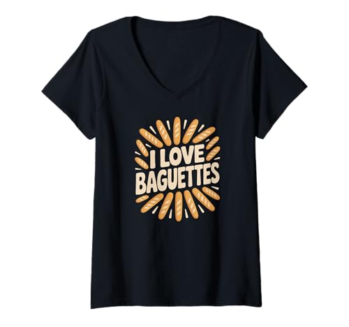 Damen I Love Baguettes French Bread Lover Grafik T-Shirt mit V-Ausschnitt Damen I Love Baguettes French Bread Lover Grafik T-Shirt mit V-Ausschnitt von Bread Enthusiasts Baguette Passion Collection