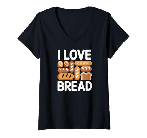 Damen Ich Liebe Brot, Gebäck, Humor, Feinschmecker T-Shirt mit V-Ausschnitt Damen Ich Liebe Brot, Gebäck, Humor, Feinschmecker T-Shirt mit V-Ausschnitt von Bread Lovers Delight Baguette Pastry