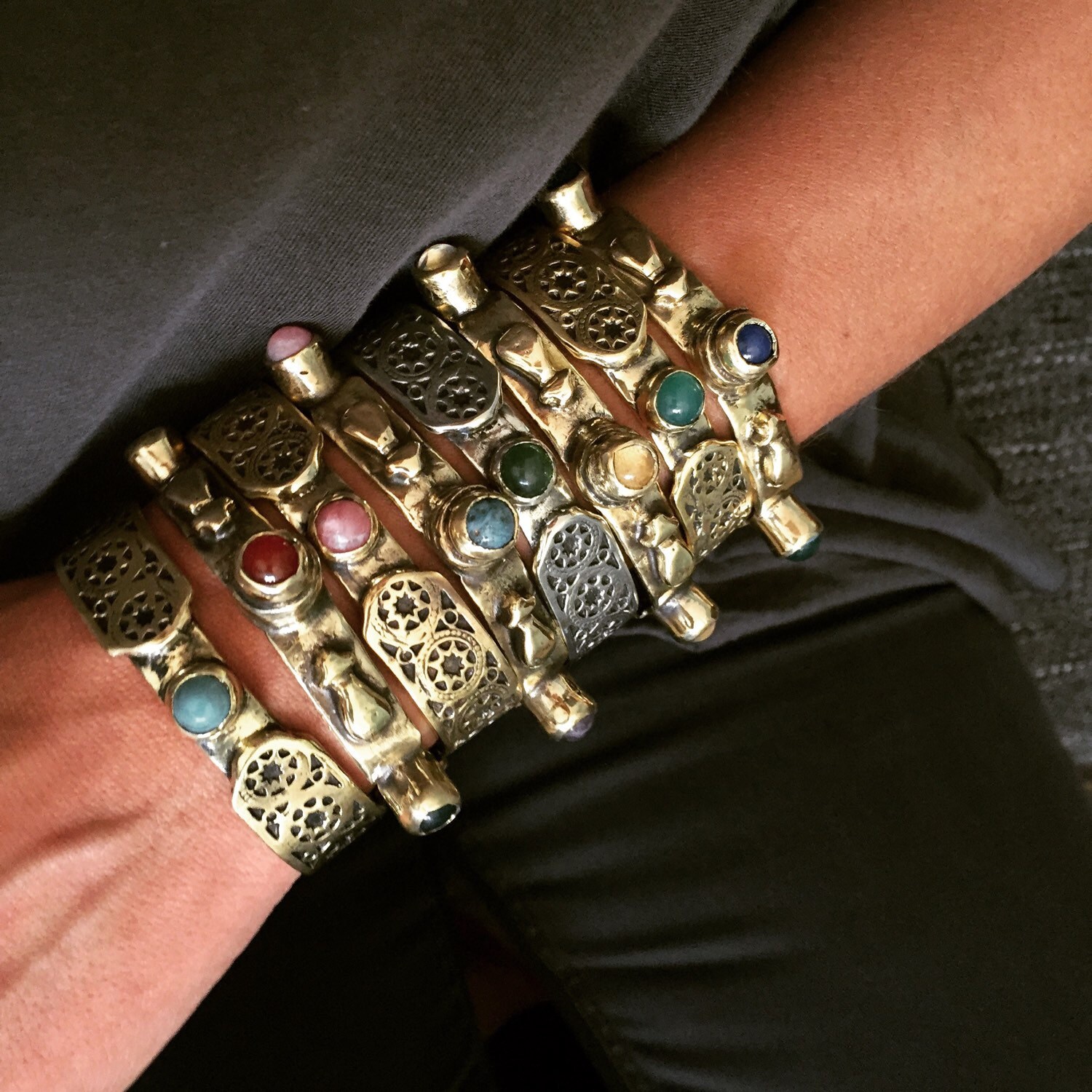 Achat Stein Manschette Retro Boho Bronze Verstellbar Armband von BreakAstone