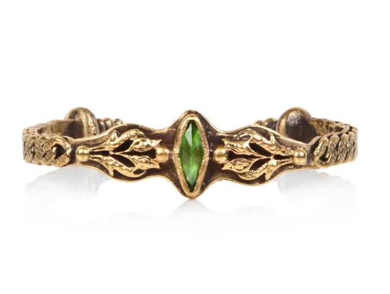 Grüne Zirkon Kristall Bronze Manschette - Antiker Stil Boho Armband von BreakAstone