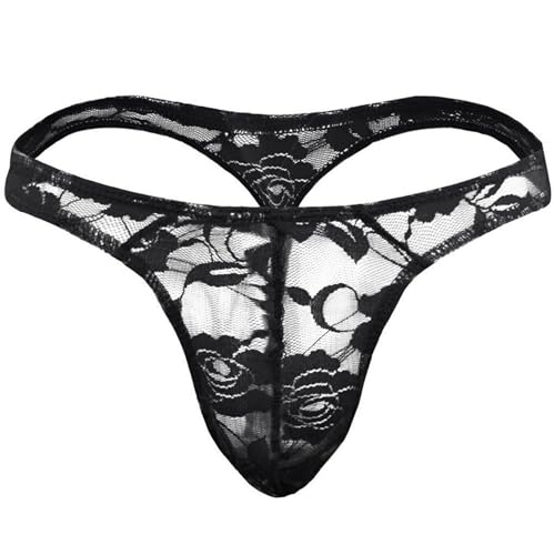 BreakEgg Herren Sexy Spitze G-String Unterwäsche Nahtloser transparenter Tanga (Tzy0600TBlack,Einheitsgröße) von BreakEgg