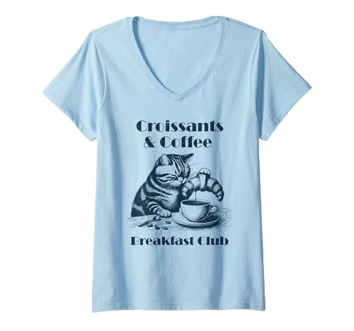 Damen Croissant and Coffee Breakfast Club - Kaffee Katze T-Shirt mit V-Ausschnitt Damen Croissant and Coffee Breakfast Club - Kaffee Katze T-Shirt mit V-Ausschnitt von Breakfast Coffee Club Geschenke