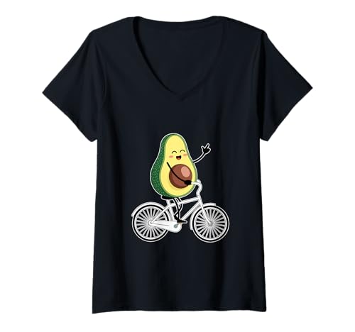 Damen Avocado Happy Cycling Radfahrer Bike Lover T-Shirt mit V-Ausschnitt Damen Avocado Happy Cycling Radfahrer Bike Lover T-Shirt mit V-Ausschnitt von Breakfast Fan Gifts