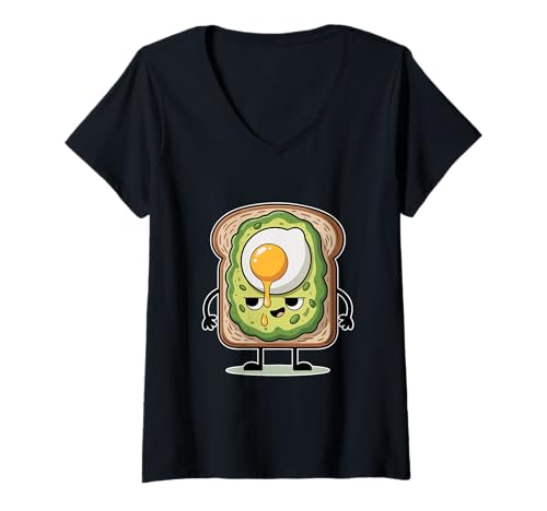Damen Avocado-Toast-Liebhaber T-Shirt mit V-Ausschnitt von Breakfast Fan Gifts