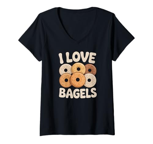 Damen Ich Liebe Bagels Bagel Lover Essen Humor T-Shirt mit V-Ausschnitt Damen Ich Liebe Bagels Bagel Lover Essen Humor T-Shirt mit V-Ausschnitt von Breakfast Lovers Funny Bagel Enthusiast