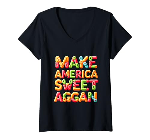 Damen Retro Breakfast Slogan - Make America Sweet Again T-Shirt mit V-Ausschnitt Damen Retro Breakfast Slogan - Make America Sweet Again T-Shirt mit V-Ausschnitt von Breakfast Slogan