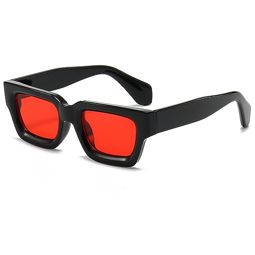 Breaksun Dicke, rechteckige Sonnenbrille für Damen und Herren, modisch, klobig, quadratisch, Sunnies, 90er Jahre, Retro-Sonnenbrille, kleines Gesicht, Schwarz/Rot, MM von Breaksun