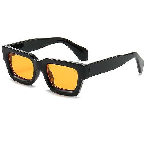 Breaksun Dicke, rechteckige Sonnenbrille für Damen und Herren, modisch, klobig, quadratisch, Sunnies, 90er Jahre, Retro-Sonnenbrille, kleines Gesicht, Schwarz / Gelb, MM von Breaksun