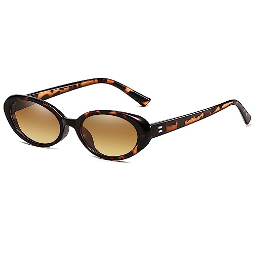 Breaksun Retro Oval Sonnenbrille für Damen Herren Mode Kleine Ovale Sonnenbrille 90er Vintage Shades, Leopard/Brauner Farbverlauf, MM von Breaksun