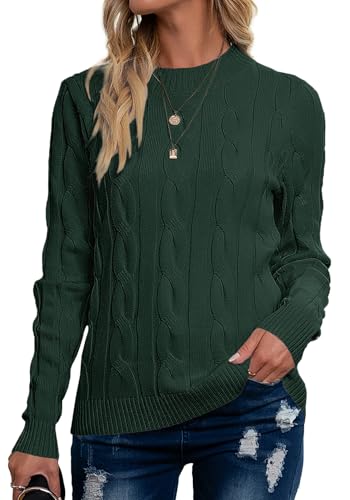 Breampot Pullover Damen Casual Strickpullover Winter Rundhals Lose Pulli Warm Outwear Pullover Oberteile (Grün, X-Large) von Breampot